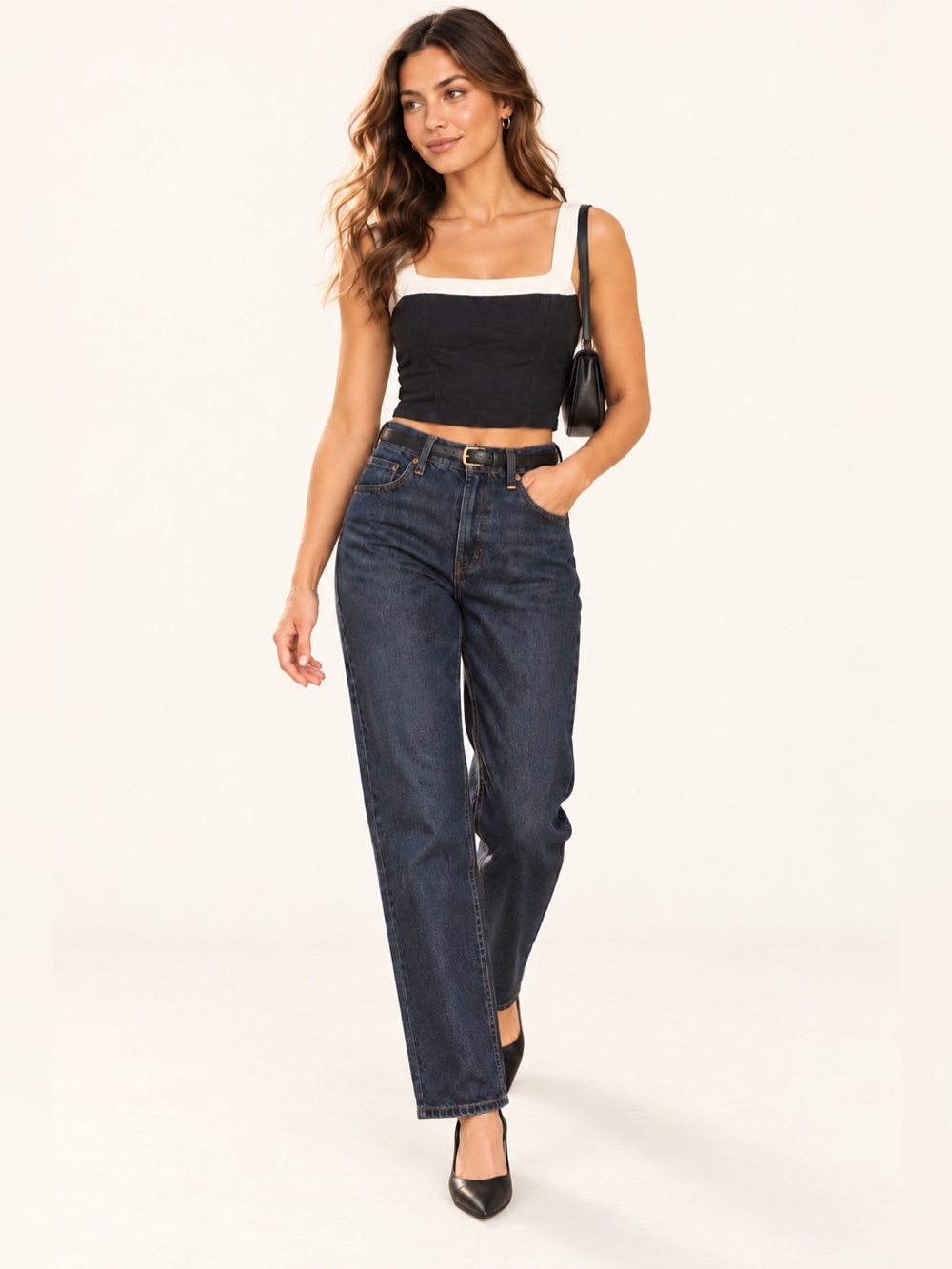 Abercrombie & Fitch Black Ivory Square-Neck Corset Crop Top Size Small